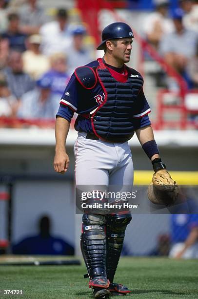 Catcher Jason Varitek of the Boston Red Sox walks on the field during the Spring Training game against the Toronto Blue Jays at the Dunedin Stadium...