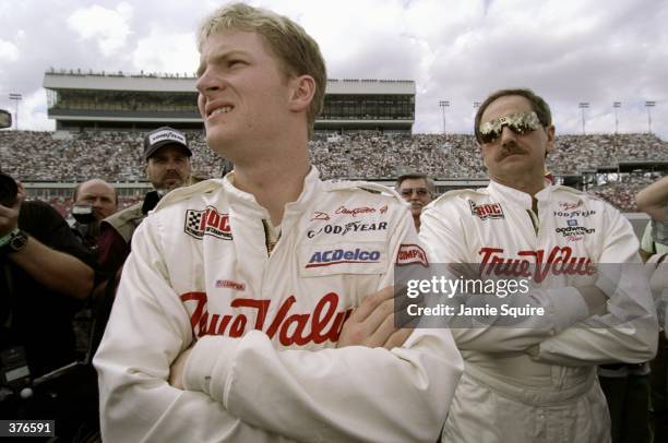 Dale Earnhardt Jr. Stands with Dale Earnhardt Sr. During the I.R.O.C Race at the Daytona Speedweek in Daytona, Florida. Mandatory Credit: Jamie...