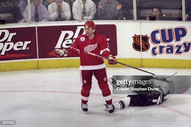 Viacheslav Fetisov of the Detroit Red Wings in action during the NHL Western Conference Final game against the Dallas Stars at the Reunion Arena in...