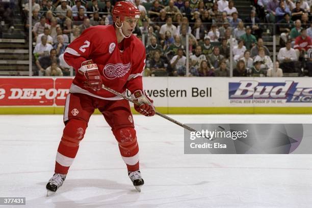 Viacheslav Fetisov of the Detroit Red Wings in action during the NHL Western Conference Final game against the Dallas Stars at the Reunion Arena in...