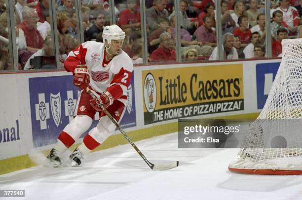 Viacheslav Fetisov of the Detroit Red Wings in action during a Western Conference Playoff game against the Dallas Stars at Joe Louis Arena in...