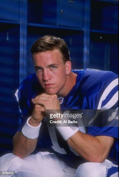 Peyton Manning of the Indianapolis Colts poses for a portrait during the Pinnacle NFL Rookie Shoot at the Citrus Bowl in Orlando, Florida. Mandatory...