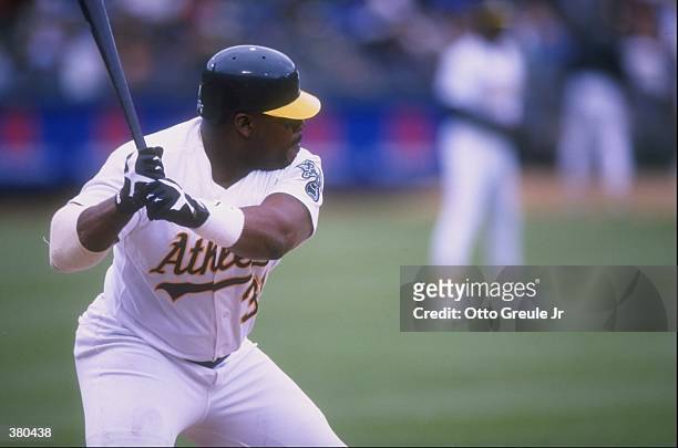 Kevin Mitchell of the Oakland Athletics in action during an interleague game against the Arizona Diamondbacks at the Oakland Coliseum in Oakland ,...