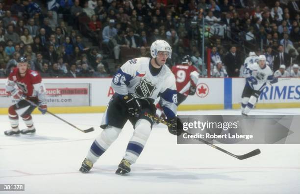 Jaromir Jagr of the World and the Pittsburgh Penguins skates on the ice during the 1998 48th NHL All-Star Game against North America on January 18,...