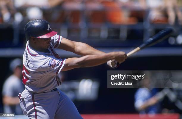 Outfielder Andruw Jones of the Atlanta Braves in action during a game against the San Diego Padres at Qualcomm Stadium in San Diego, California. The...