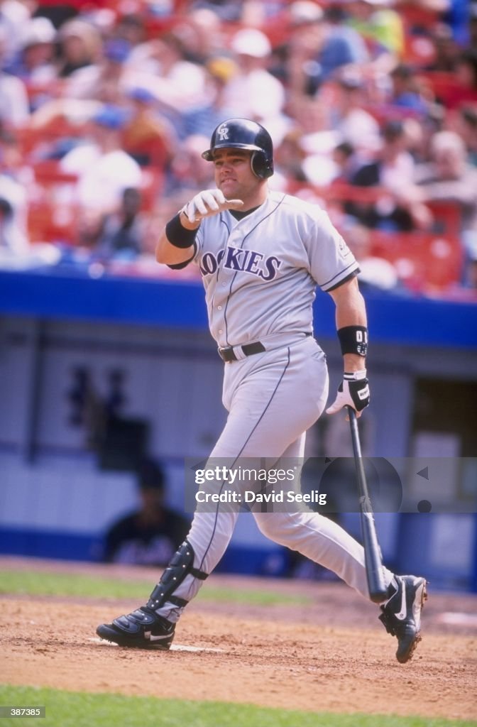 Outfielder Dante Bichette of the Colorado Rockies in action during a ...