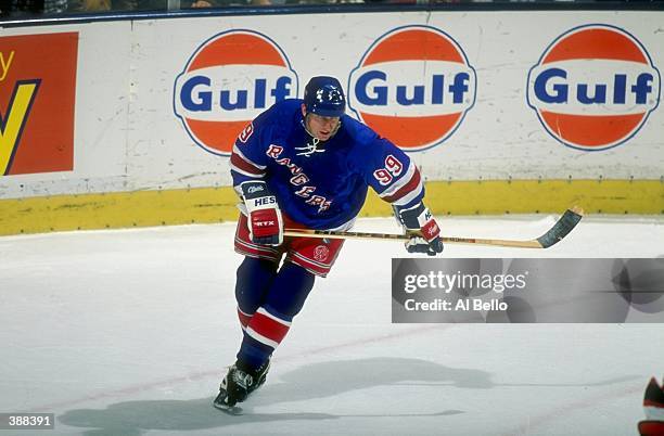 Center Wayne Gretzky of the New York Rangers in action during a game against the New Jersey Devils at the Continental Airlines Arena in East...