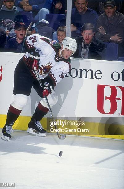 Left wing Darrin Shannon of the Phoenix Coyotes in action during a game against the Toronto Maple Leafs at the America West Arena in Phoenix,...