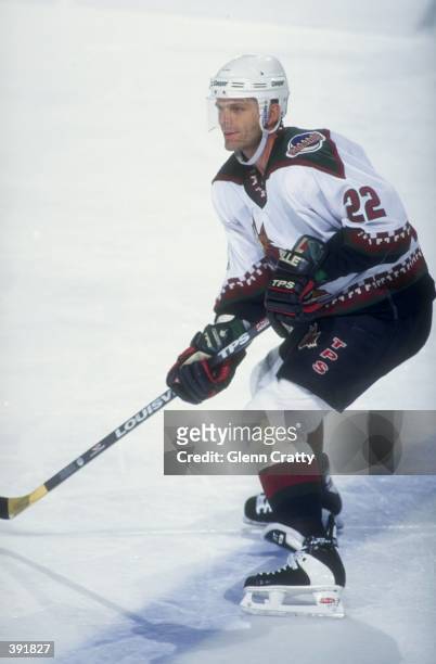 Right wing Mike Gartner of the Phoenix Coyotes in action during a game against the Toronto Maple Leafs at the America West Arena in Phoenix, Arizona....