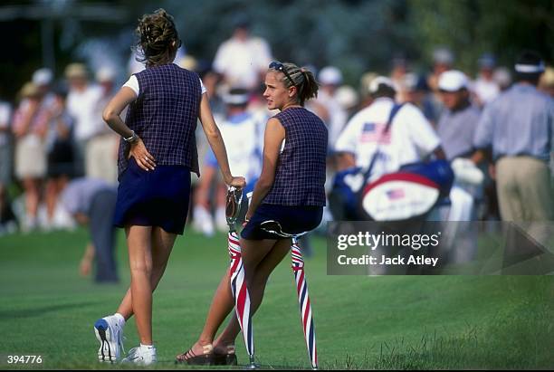 Joanna Jolada who is Tiger Woods girlfriend sits with Thais Couples, Fred Couples wife during the 1998 Presidents Cup at the Royal Melbourne Golf...