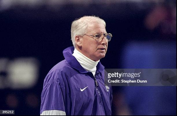 Head coach Bill Snyder of the Kansas State Wildcats looks on during the Big 12 Championship Games against the Texas A&M Aggies at the Trans World...