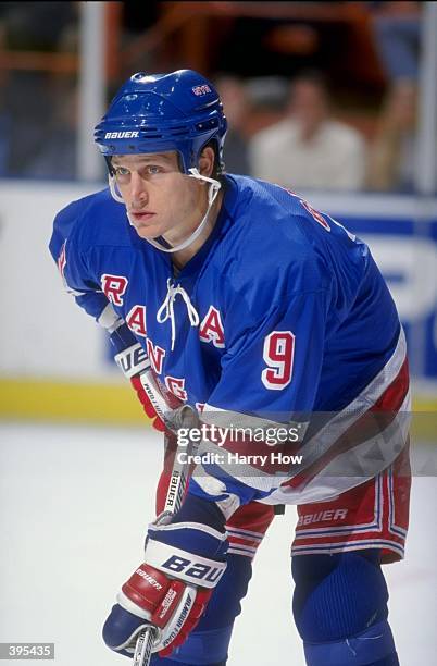 Leftwinger Adam Graves of the New York Rangers in action during the game against the Los Angeles Kings at the Great Western Forum in Inglewood,...