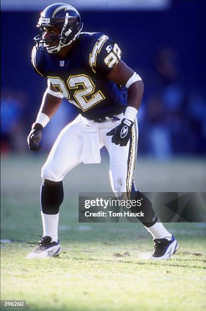 Cornerback Jimmy Spencer of the San Diego Chargers in action during the game against the Kansas City Chiefs at the Qualcomm Stadium in San Diego,...