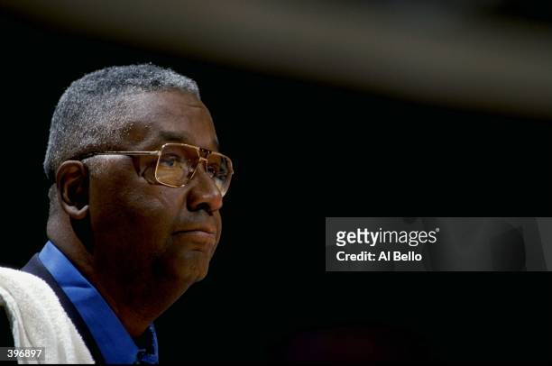 Coach John Thompson of the Georgetown Hoyas in action during the game against the Seton Hall Pirates at the Continental Airlines Arena in East...