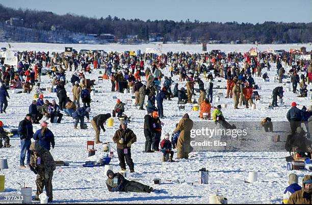 General view of the action going on at the Brainerd Jaycees $100,000 Ice Fishing extravaganza at the Hole in the Day Bay of Gull Lake in Brainerd,...