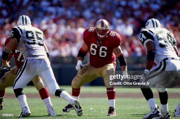 Kevin Gogan of the San Francisco 49ers in action during the game against the New York Jets at the 3Com Park in San Francisco, California. The 49ers...