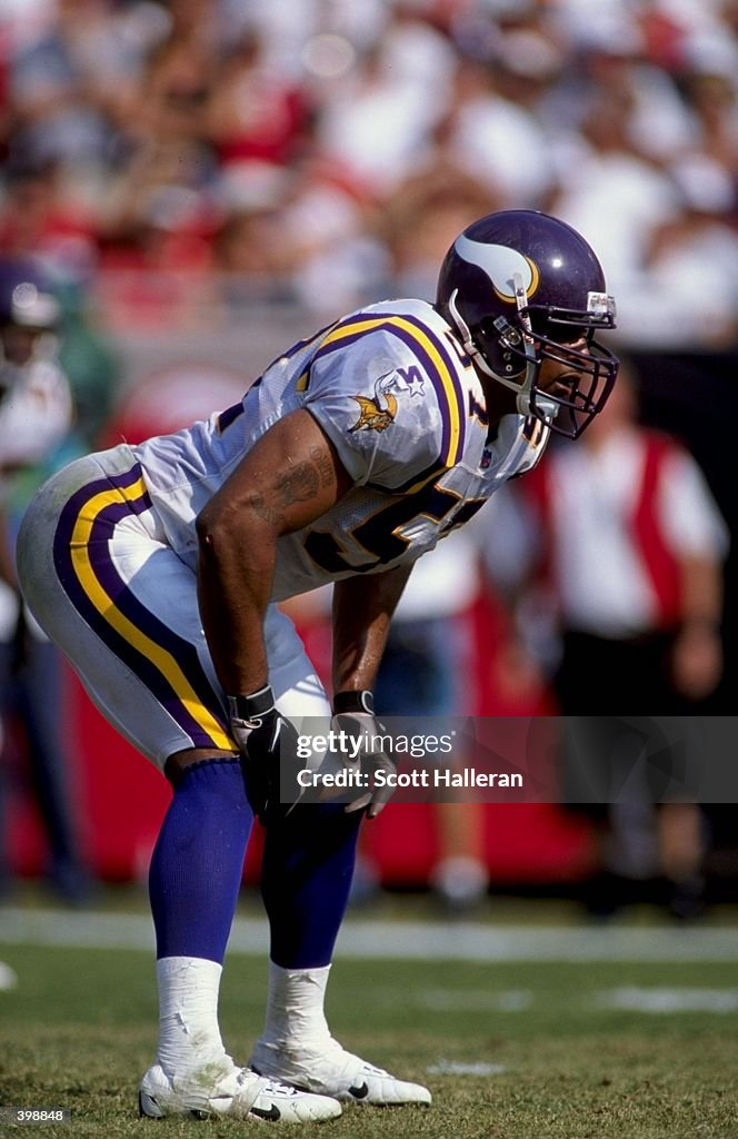 Daqualon Rudd Dwayne Rudd of the Minnesota Vikings gets ready to move during the ...