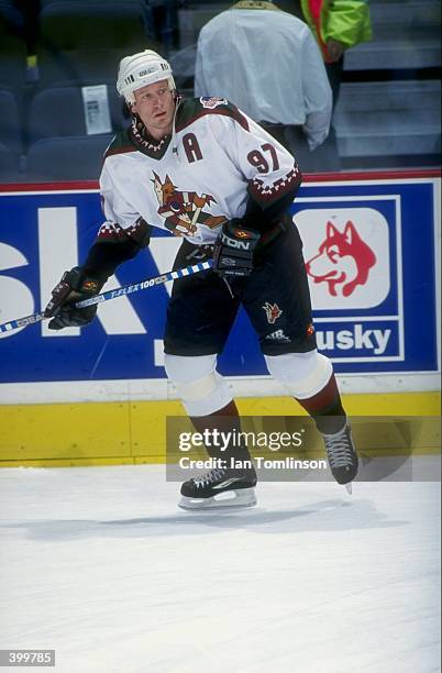 Center Jeremy Roenick of the Phoenix Coyotes in action during a game against the Calgary Flames at the Canadien Airlines Saddledome in Calgary,...