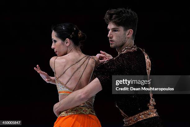 Nicole Della Monica and Matteo Guarise of Italy perform in the Paris Short Program during day one of Trophee Eric Bompard ISU Grand Prix of Figure...