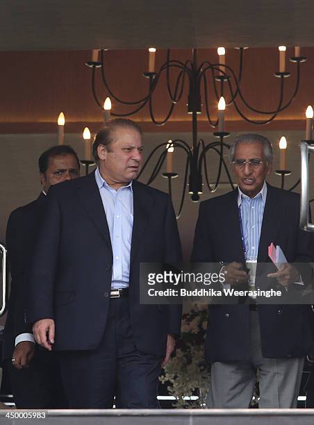Pakistan Prime Minister Muhammad Nawaz sharif leaves after Heads of State meeting at Waters Edge on November 16, 2013 in Colombo, Sri Lanka. The...