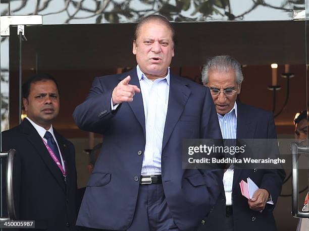 Pakistan Prime Minister Muhammad Nawaz sharif leaves after Heads of State meeting at Waters Edge on November 16, 2013 in Colombo, Sri Lanka. The...