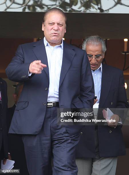 Pakistan Prime Minister Muhammad Nawaz sharif leaves after Heads of State meeting at Waters Edge on November 16, 2013 in Colombo, Sri Lanka. The...