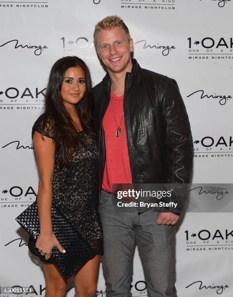 Reality television personalities Catherine Giudici and her fiance Sean Lowe arrive at 1 OAK Nightclub at The Mirage Hotel & Casino to celebrate his...