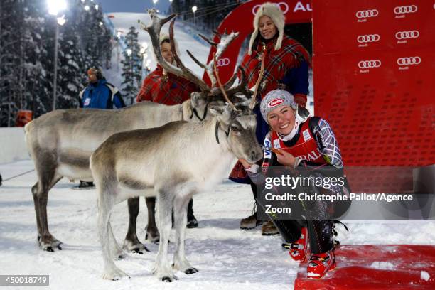 Mikaela Shiffrin of the USA takes 1st place during the Audi FIS Alpine Ski World Cup Women's Slalom on November 16, 2013 in Levi, Finland.