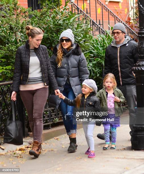Sarah Jessica Parker, Marion Broderick, Tabitha Broderick and Matthew Broderick are seen in Soho on November 15, 2013 in New York City.