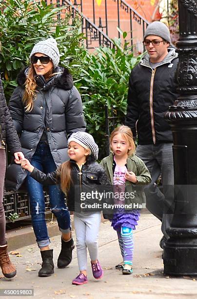 Sarah Jessica Parker, Marion Broderick, Tabitha Broderick and Matthew Broderick are seen in Soho on November 15, 2013 in New York City.