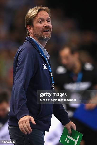 Head coach Martin Schwalb of Hamburg smiles during the VELUX EHF Handball Champions League group D match between HSV Hamburg and SG...