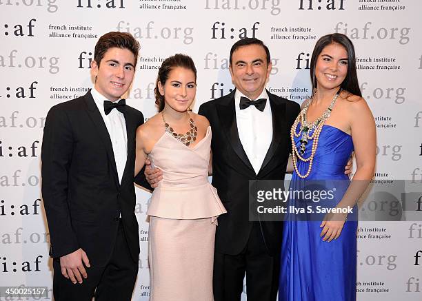 Anthony Ghosn, Maya Ghosn, businessman Carlos Ghosn and Caroline Ghosn attend the 2013 Trophee des Arts gala at 583 Park Avenue on November 15, 2013...