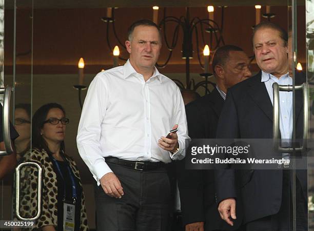 New Zealand Prime Minister John Key and Pakistan Prime Minister Muhammad Nawaz Sharif attend the Heads of State meeting at Waters Edge on November...