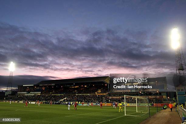 The sun sets over Brunton Park during the Sky Bet League one match between Carlisle United and Crawley Town at Brunton Park on November 16, 2013 in...