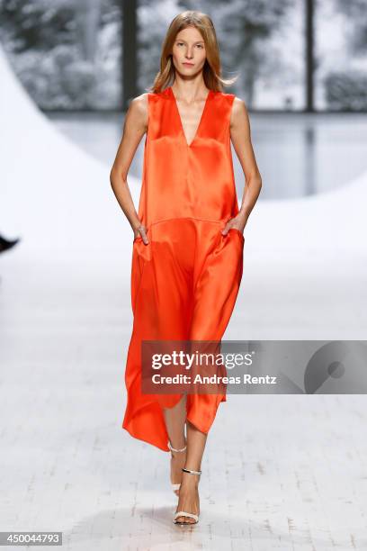 Model walks the runway at the Perret Schaad show during Mercedes-Benz Fashion Days Zurich 2013 on November 16, 2013 in Zurich, Switzerland.