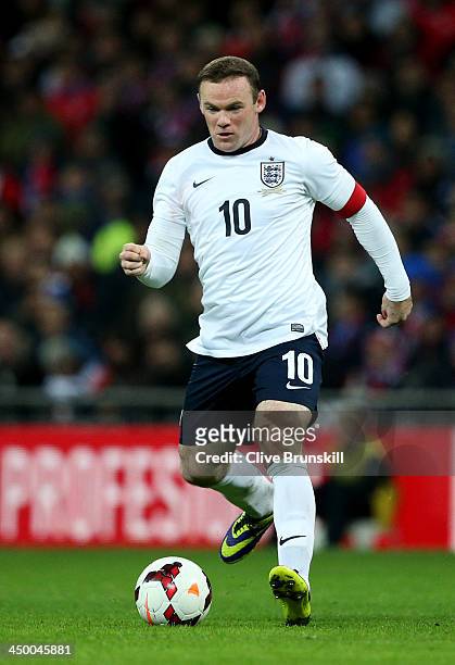 Wayne Rooney of England in action during the international friendly match between England and Chile at Wembley Stadium on November 15, 2013 in...