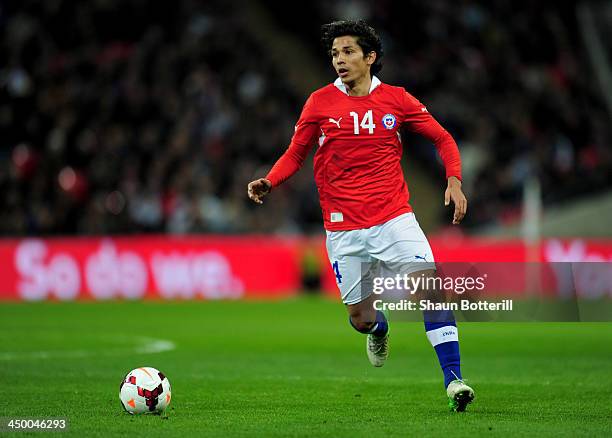 Matias Fernandez of Chile in action during the international friendly match between England and Chile at Wembley Stadium on November 15, 2013 in...