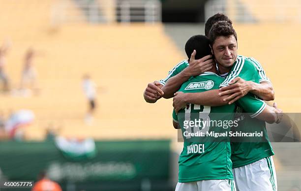 Felipe Menezes of Palmeiras celebrate a goal during the match between Palmeiras and Boa Esporte for the Brazilian Championship Series B 2013 at...