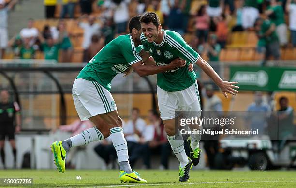 Felipe Menezes of Palmeiras celebrate a goal during the match between Palmeiras and Boa Esporte for the Brazilian Championship Series B 2013 at...