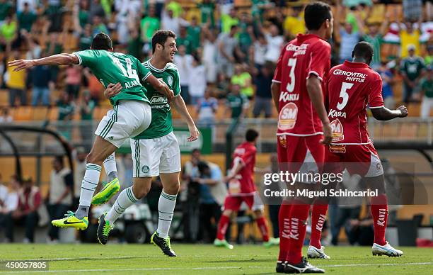 Felipe Menezes of Palmeiras celebrate a goal during the match between Palmeiras and Boa Esporte for the Brazilian Championship Series B 2013 at...