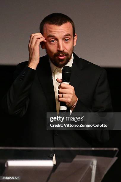 Director Alberto Fasulo accepts his award after winning the Golden MarcAurelio Award for Best Film for Tir at the Official Award Ceremony during the...