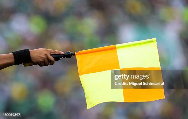 Details flag of referee during the match between Palmeiras and Boa Esporte for the Brazilian Championship Series B 2013 at Pacaembu Stadium on...