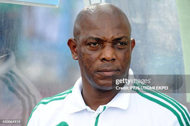 Nigerian Coach Stephen Keshi attends the FIFA World Cup qualifier in Calabar in November 16, 2013. Nigeria defeated Ethiopia 2 - 0 in the second leg...