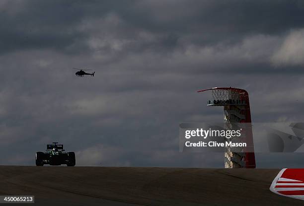 Charles Pic of France and Caterham drives during qualifying for the United States Formula One Grand Prix at Circuit of The Americas on November 16,...