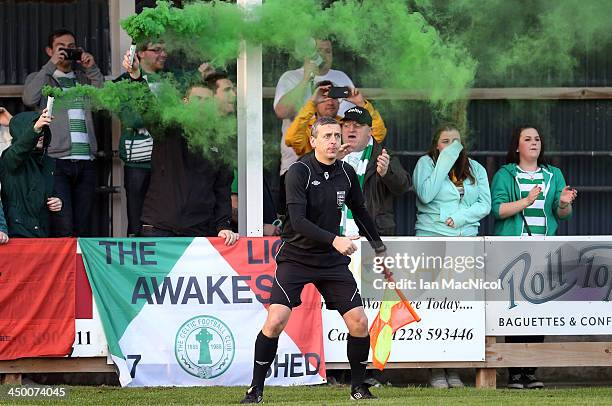 Visiting Glasgow Celtic Fans let off flares during the Ebac Division One football match between Celtic Nation and Hebburn Town on November 16, 2013...
