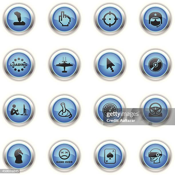 blue icons - computer gaming - game over short phrase stock illustrations