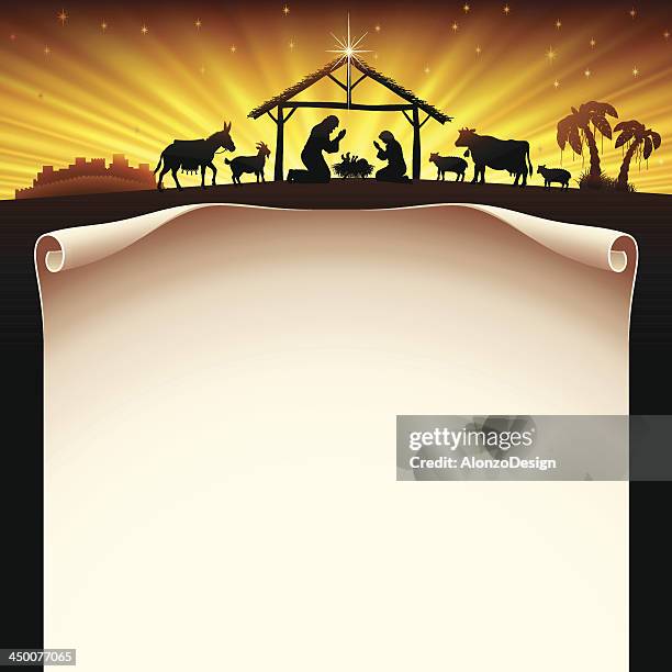 christmas nativity scene - christmas scroll stock illustrations
