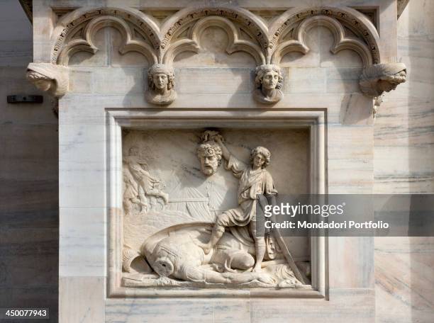 David and Goliath , by Grazioso Rusca 18th Century, Candoglia marble.