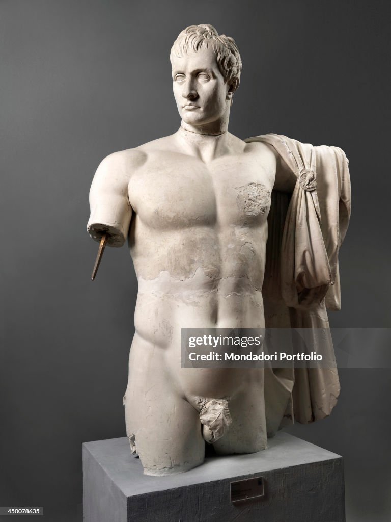 Italy, Lombardy, Milan, Pinacoteca di Brera. Detail. The emperor's face and his nude chest.