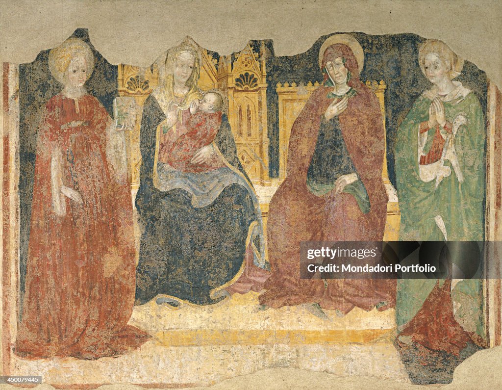 Italy, Lombardy, Brescia, Chiesa di San Francesco d'Assisi. Whole artwork view. The Virgin Mary sits on the throne with Child Jesus on her lap, in company with Saint Catherine of Alexandria, Saint Anne and Saint Apollonia.